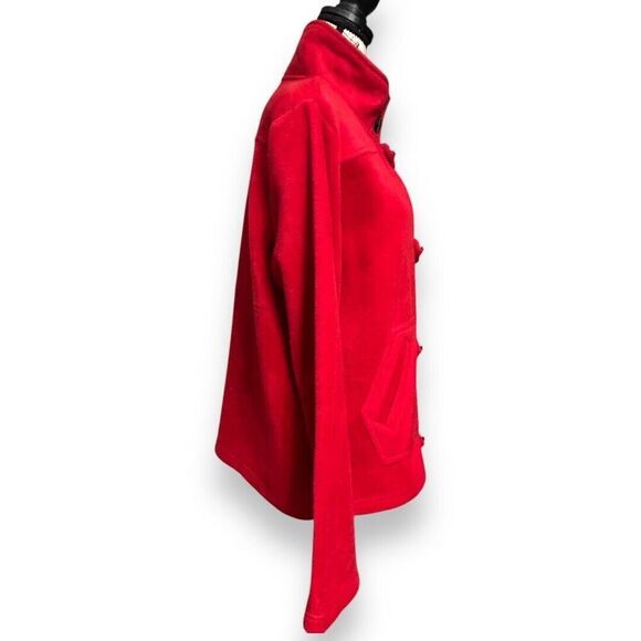 Dressbarn L Red Fleece Toggle Jacket Stand Collar Cozy Winter Button Front Coat - Picture 3 of 11